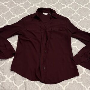 New York & Company Burgundy Button Down Shirt